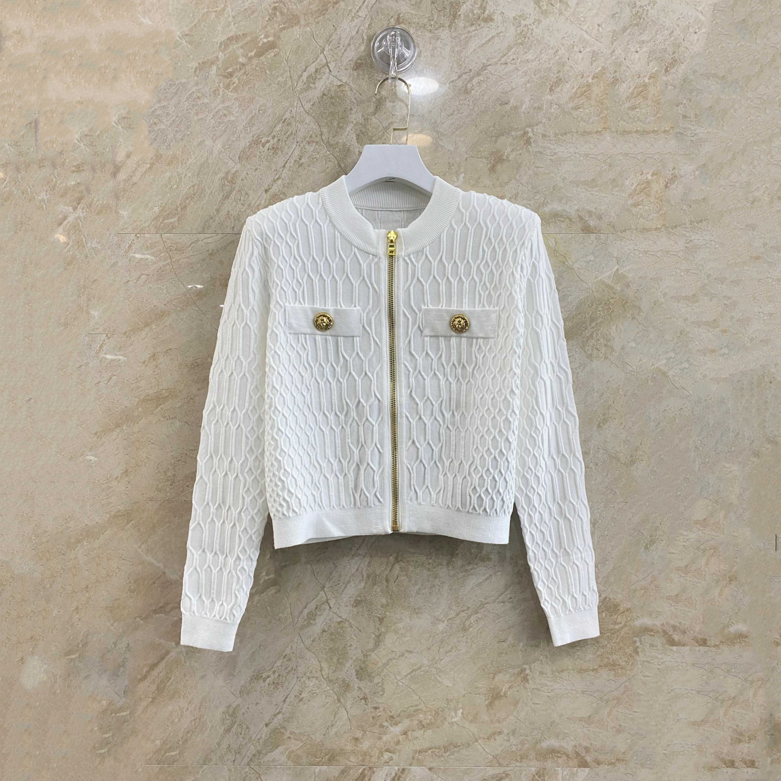 balmain textured zip-up cardigan